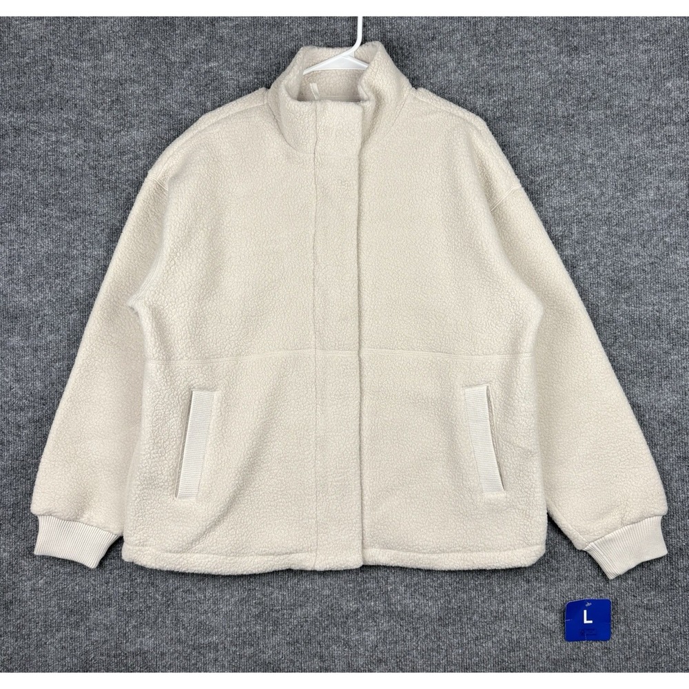 Mondetta Womens L Cream Sherpa Fleece Full Zip Jacket Coat Costco NWT